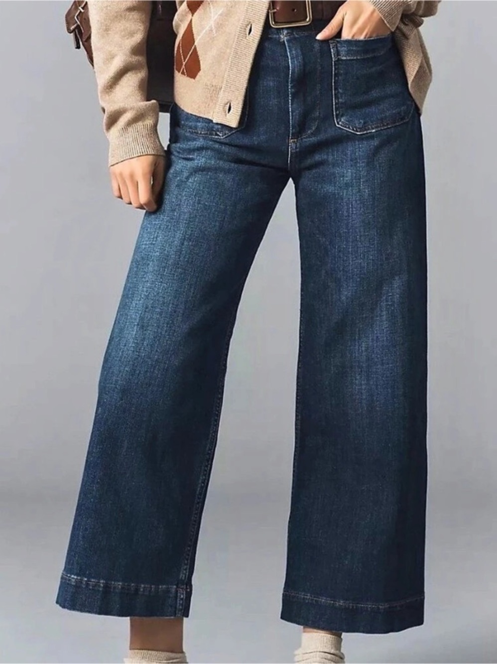 Maeve The Colette Wide Leg Crop Jeans in Blue Waist 25 Like New